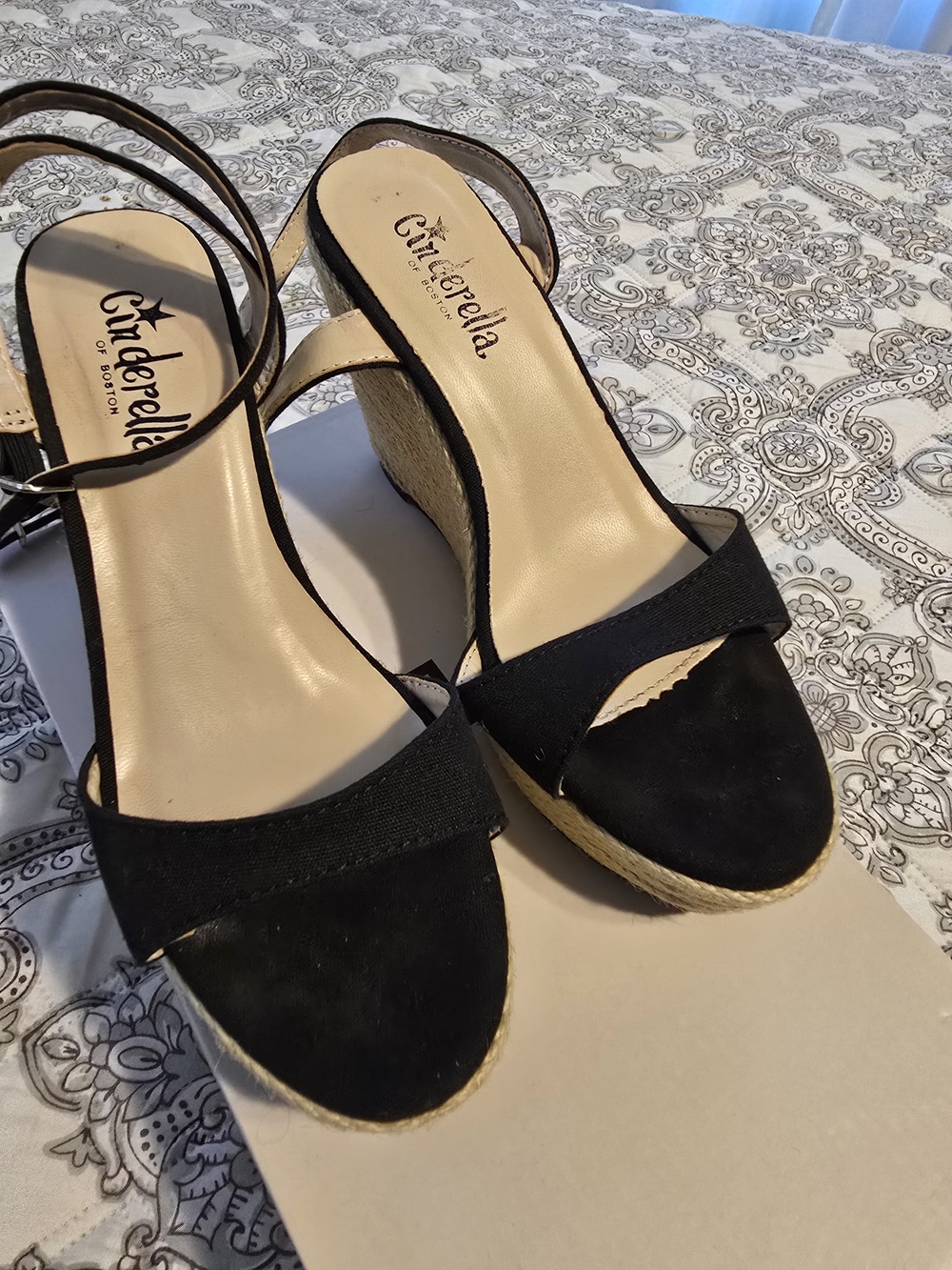 Cinderpella Black Espadrille Wedge Sandals